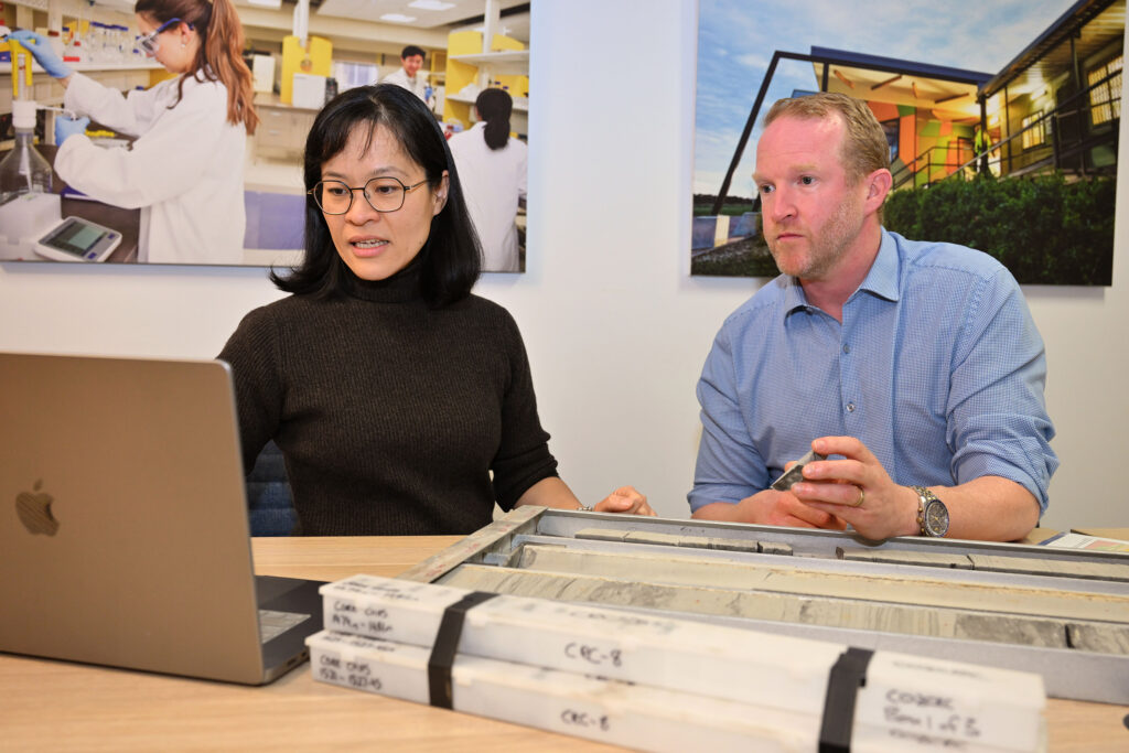 Inspecting core samples from the Otway International Test Centre